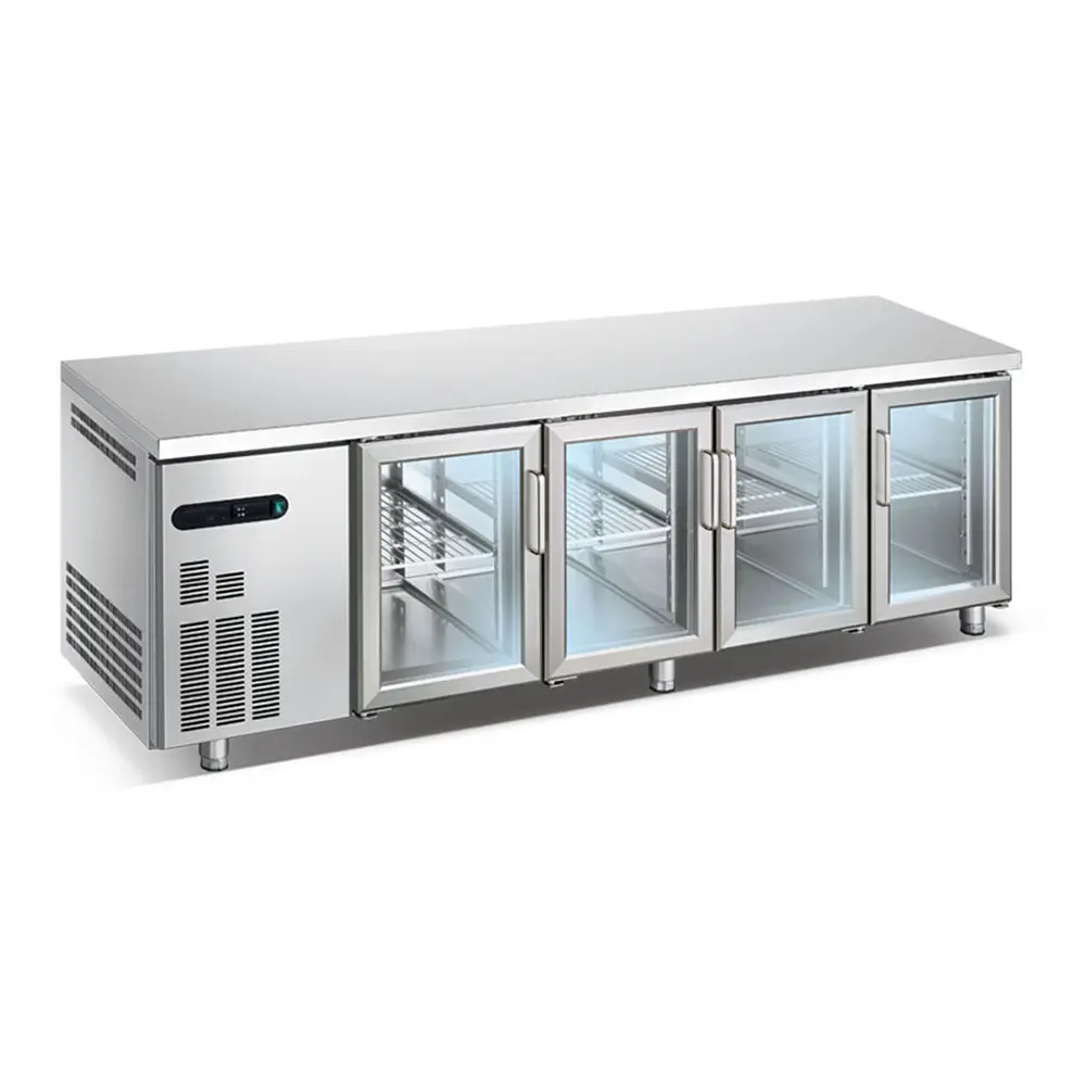 Fokus auf Kühlschrank Unterbau Kühl regal Trennwände Küche Unterbau Kühlschrank Glastür Display Kühler