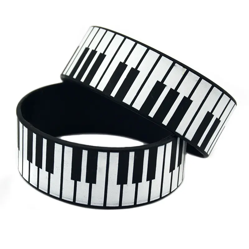 Bracelet en Silicone noir avec impression clavier de Piano, pour fille, largeur de 25mm, offre spéciale, vente en gros