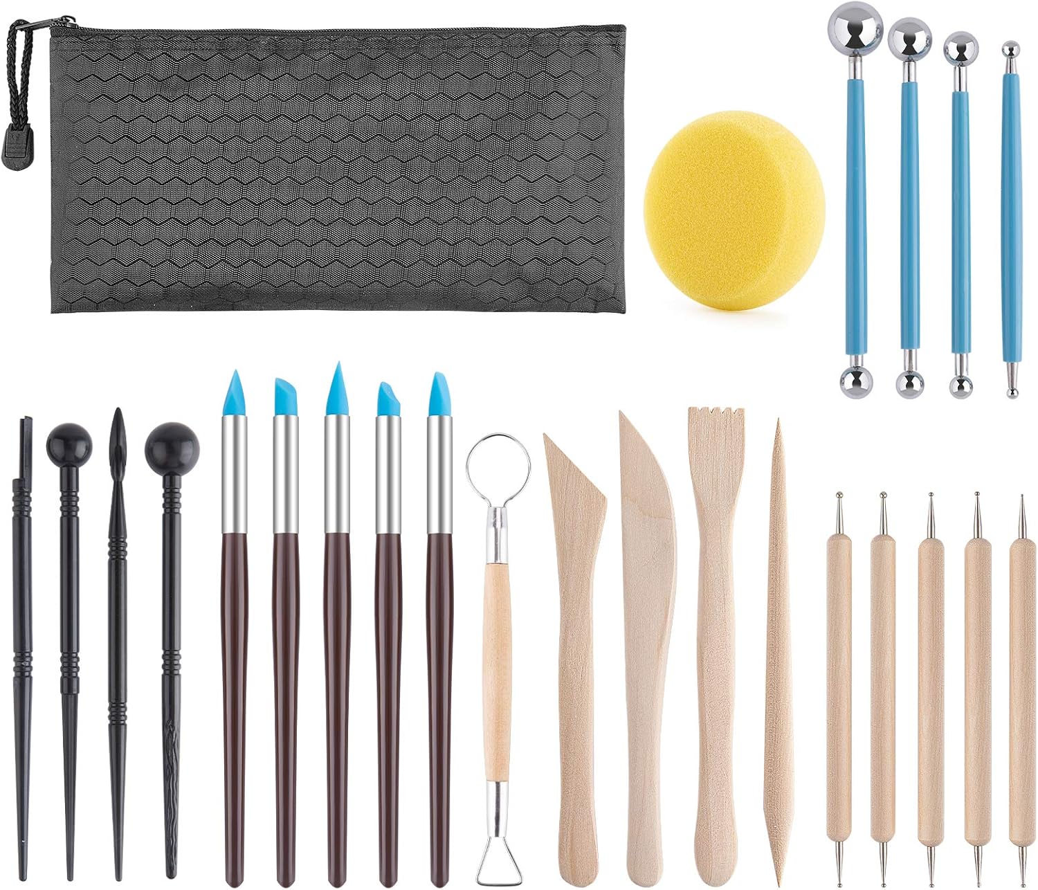 Ensemble d'outils de poterie 25 pièces - Sac noir
