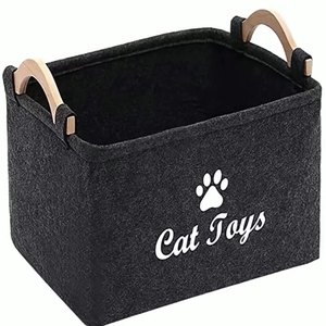 Huashengかわいいフェルトペットのおもちゃ箱と犬のおもちゃ箱フェルト収納バスケット木製ハンドル付き - Product Image 1