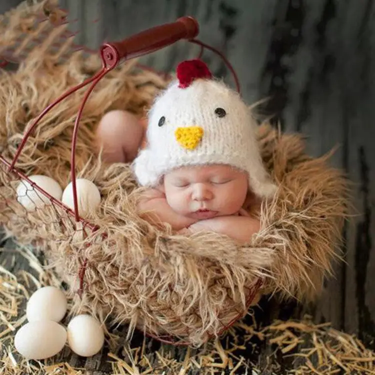 Recién Nacido bebé hecho a mano de punto foto accesorios hilo de lana sombrero lindo chica de sombrero
