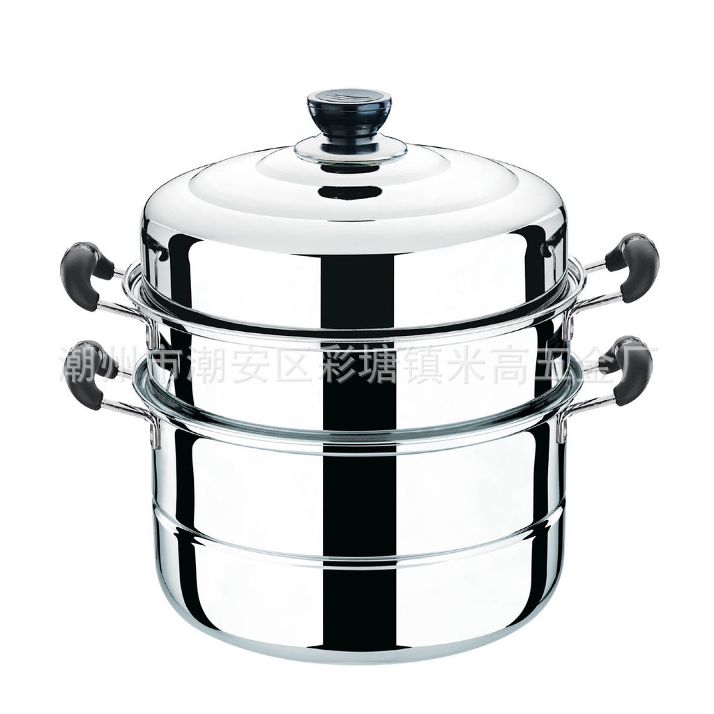 Cuiseur vapeur à trois niveaux avec 2 grilles de cuisson à la vapeur et 1 compartiment de cuisson à la vapeur