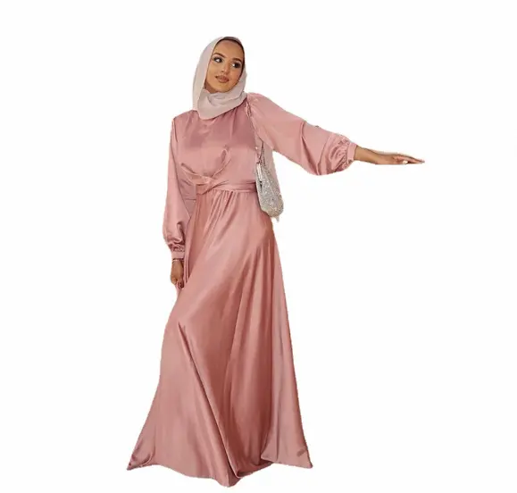 Style Ethnique Musulman Dubaï Arabe Moyen-Orient Malais Rose Belle Robe Robe de Soirée Abaya