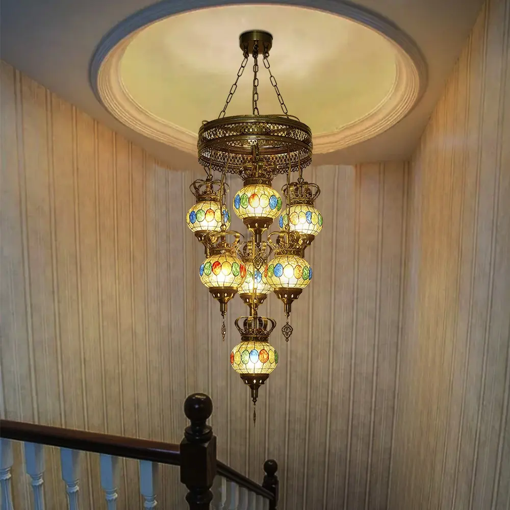 새로운 공 터키어 클래식 샹들리에 천장 모로코 펜던트 램프 거실 침실 다채로운 유리 조명기구