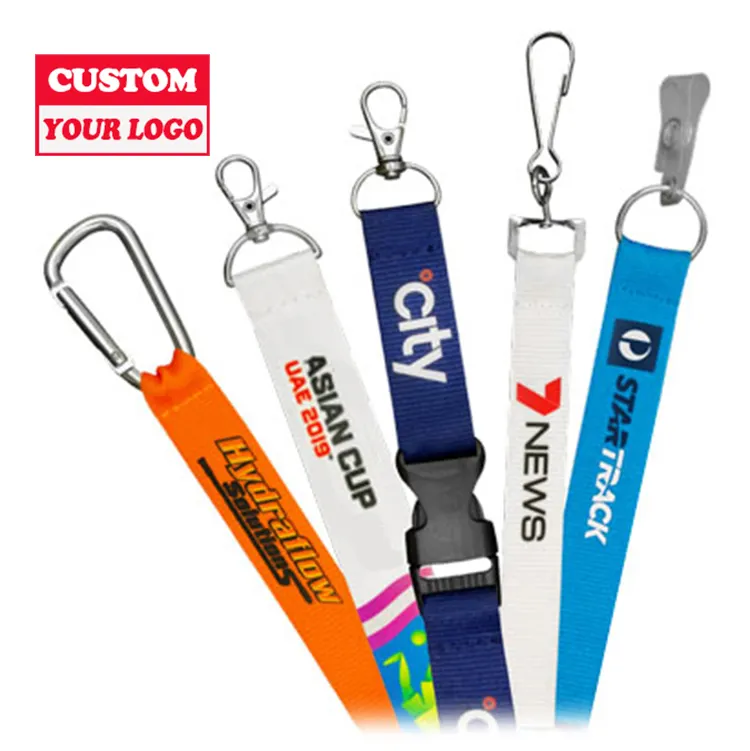 Logotipo personalizado Impreso Correa para el cuello Cordón Sling Id Badge Holders Cordón y Pvc Tarjeta de nombre Llavero de poliéster Cordón