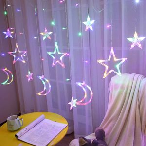 Cadena de luces LED para cortina Star Moon Light con 8 modos de iluminación con temporizador USB remoto/funciona con pilas