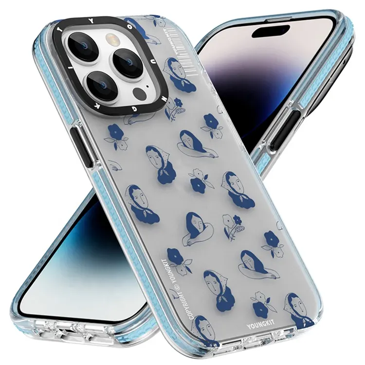 YOUNGKIT新製品高度なシンプルな半透明のカスタムデザイナーイラストフェイス携帯電話ケースiPhone14 promax