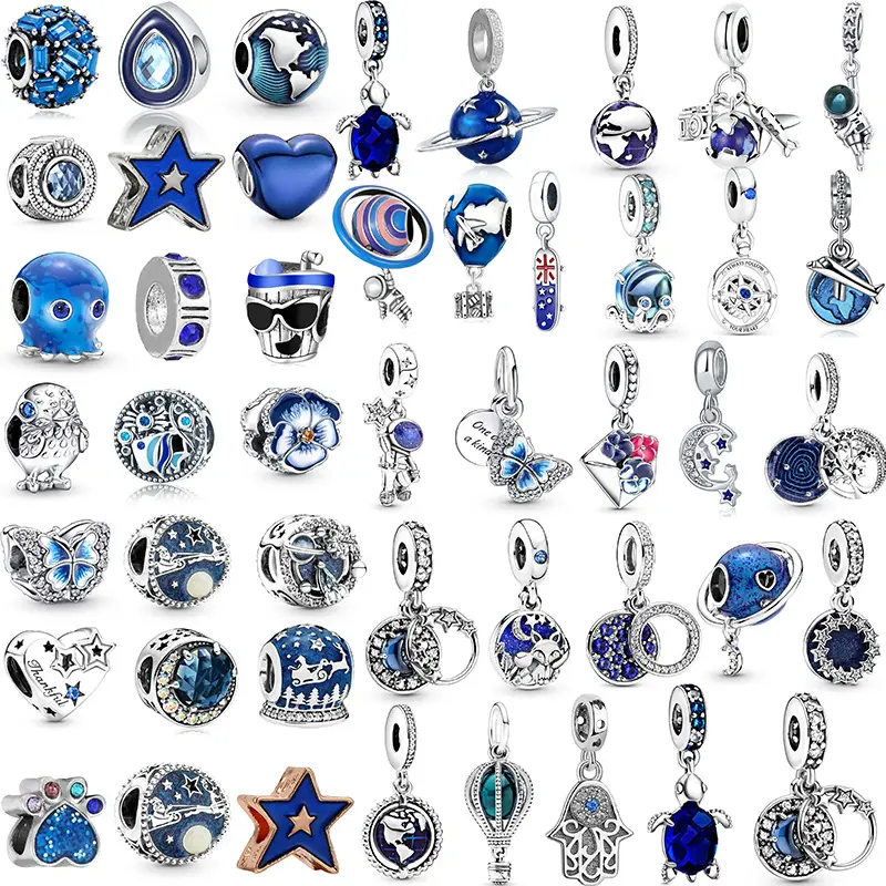 Charms serie blu gioielli fai da te all'ingrosso per gioielli che fanno 40 modelli di fascini bracciali in argento