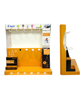 PDQ-Mostrador de cartón corrugado personalizado, ganchos de exhibición de mesa superior para bolígrafos, exhibición de papelería en tiendas al por menor
