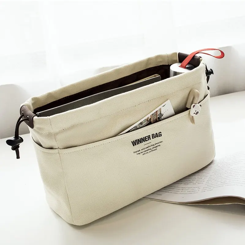 Bolsa organizadora de maquiagem com alça de algodão para presente, sacola de lona estilo personalizado com compartimentos