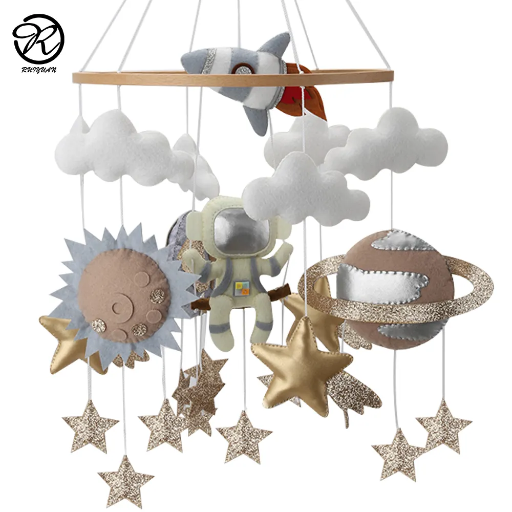 Baby mobile Kinder bett Kleiderbügel Dekor Raumschiff Astronaut Planet Baby musikalische Kleiderbügel Krippe Dekoration Spielzeug