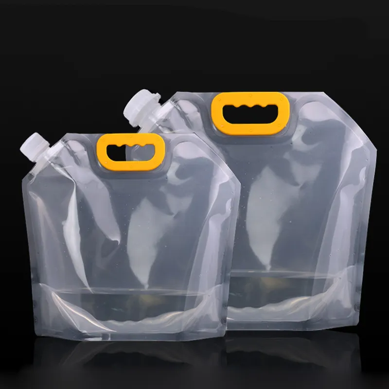 Gıda sınıfı yüksek bariyer su bira çorba ambalaj şeffaf plastik emzik kulplu çanta 5L 10L