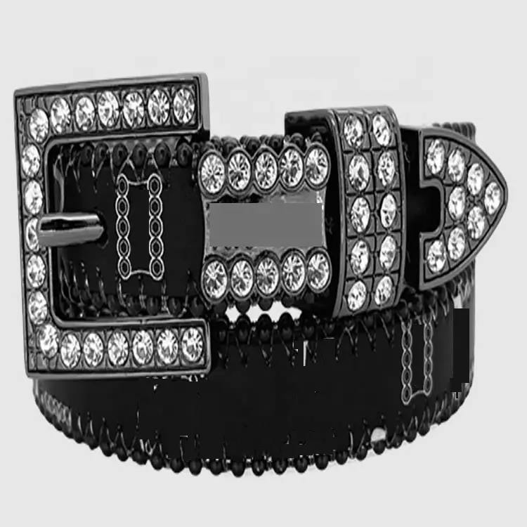 Nouvelles ceintures personnalisées en cuir PU de crocodile de marque Ceintures en cuir PU brillantes et brillantes avec strass cristal à boucle carrée Ceintures Western Cowboy bb simon