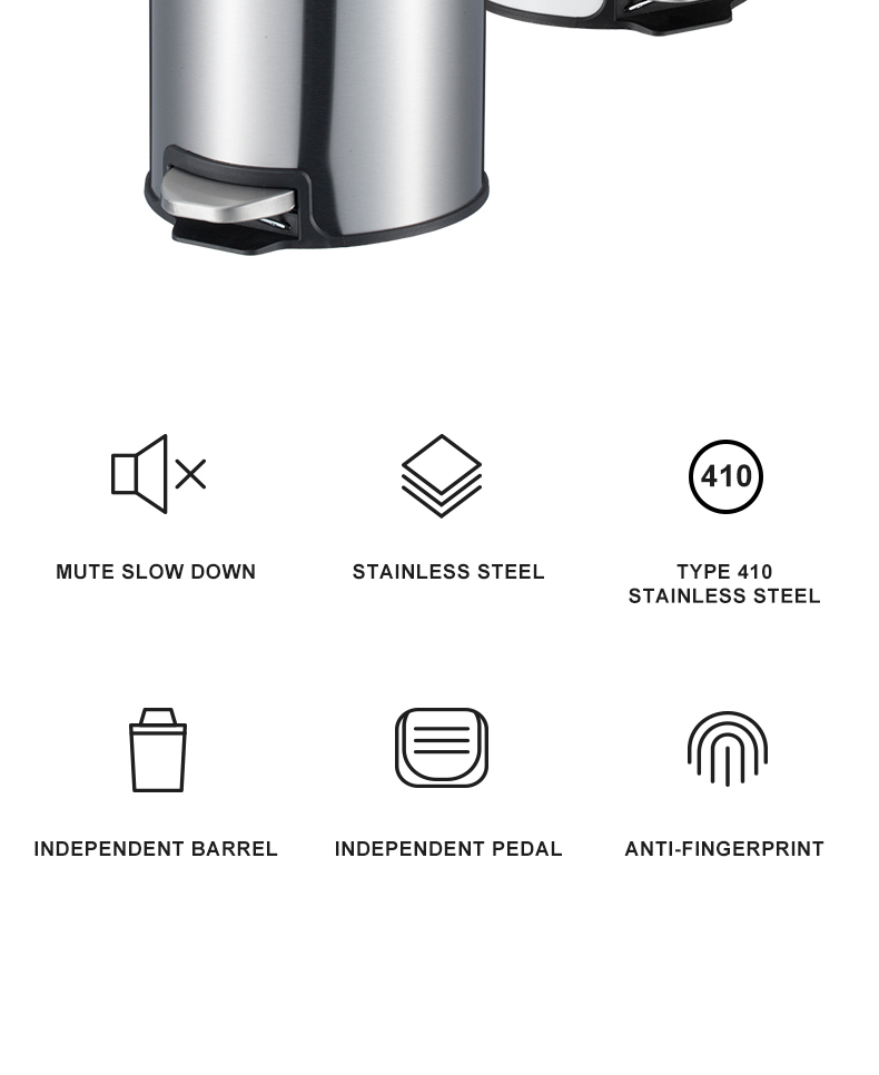 8L sanding polish Pedals Open Soft Close 410 Stainless Steel Brushed Kitchen Garbage Bin