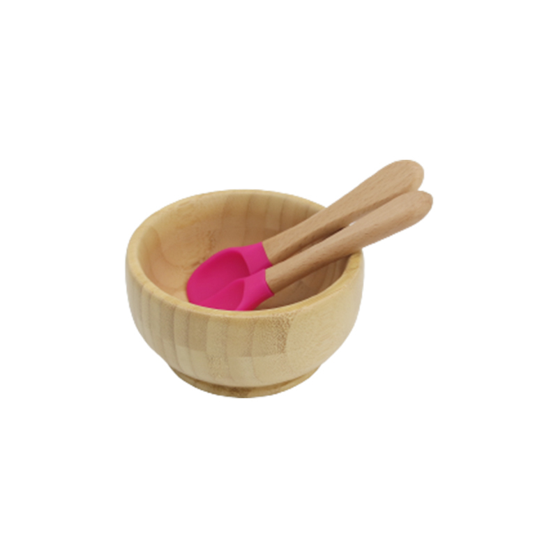 Bol en bambou avec cuillère et fourchette 18#(Rose brillante)