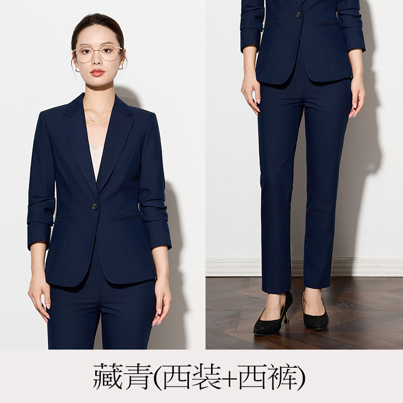 Navy blue slim-fit trousers