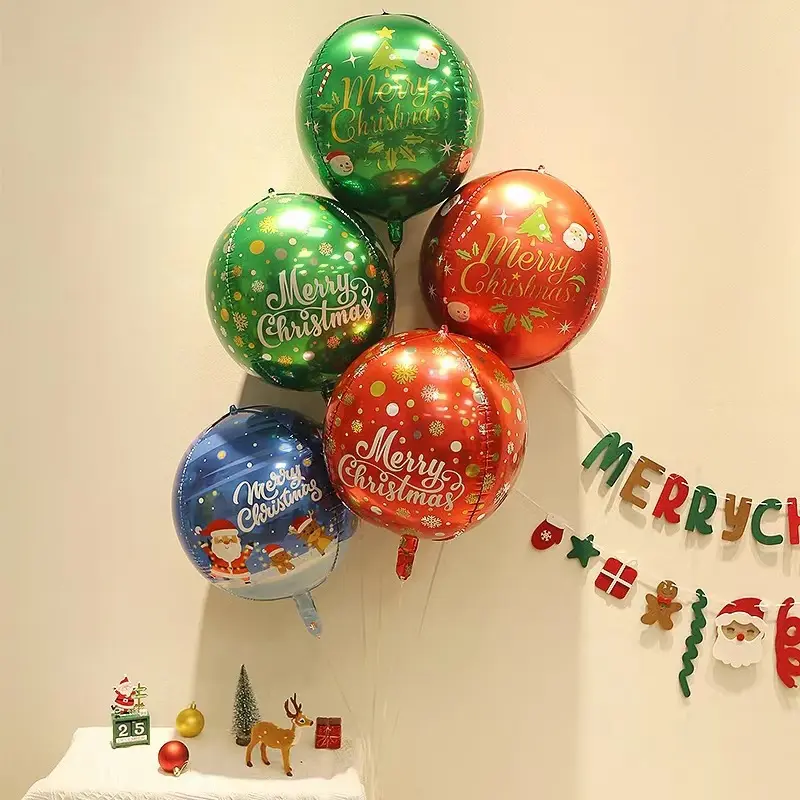 Palloncino natalizio quadrato tridimensionale con decorazione per feste di natale di capodanno con sfera rotonda vuota da 22 "4D galleggiante