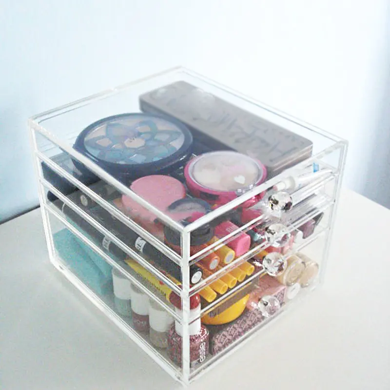 Cube de beauté transparent en acrylique, organisateur de maquillage, rangement des cosmétiques, 4 tiroirs