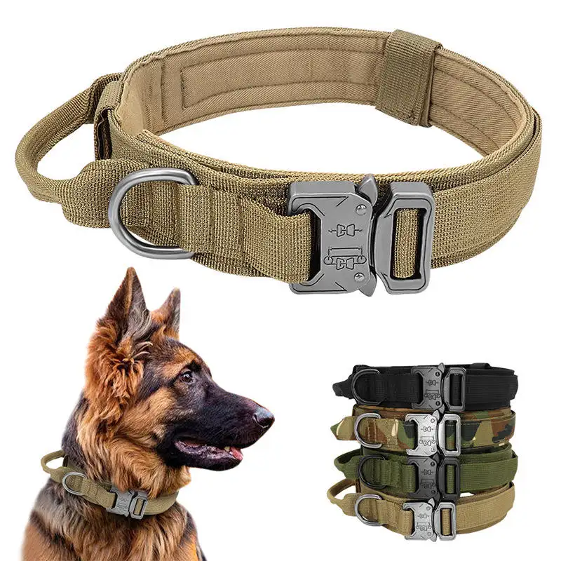 Collar de perro táctico duradero con mango de Control, collares de perro ajustables para Pastor Alemán, caza de entrenamiento de perros medianos y grandes