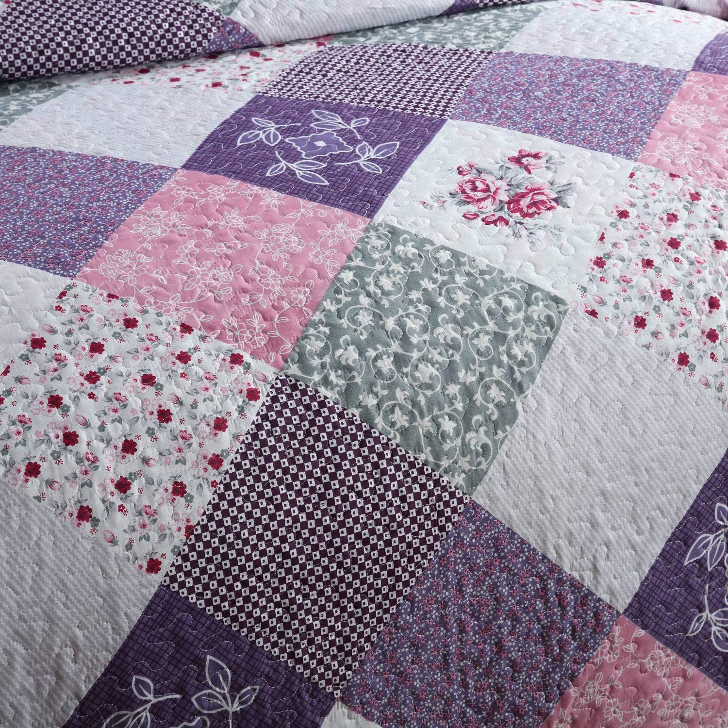 High Quality New Fashion King Size Home Textile Superfine Fiber Checkered Floral Quilt Bedding Set