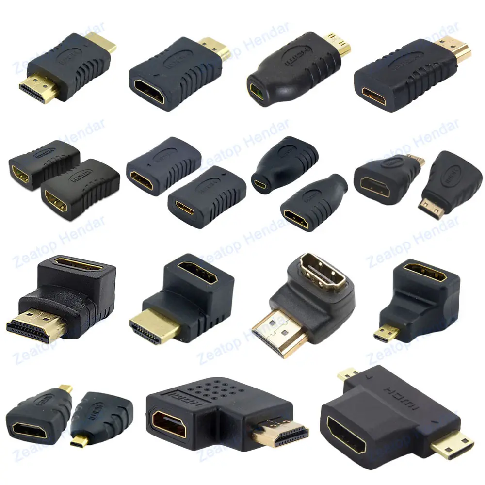 Mini HDMI Micro HDMI macho hembra adaptador conector ángulo recto 90 270 grados HDMI 1 a 2 adaptador