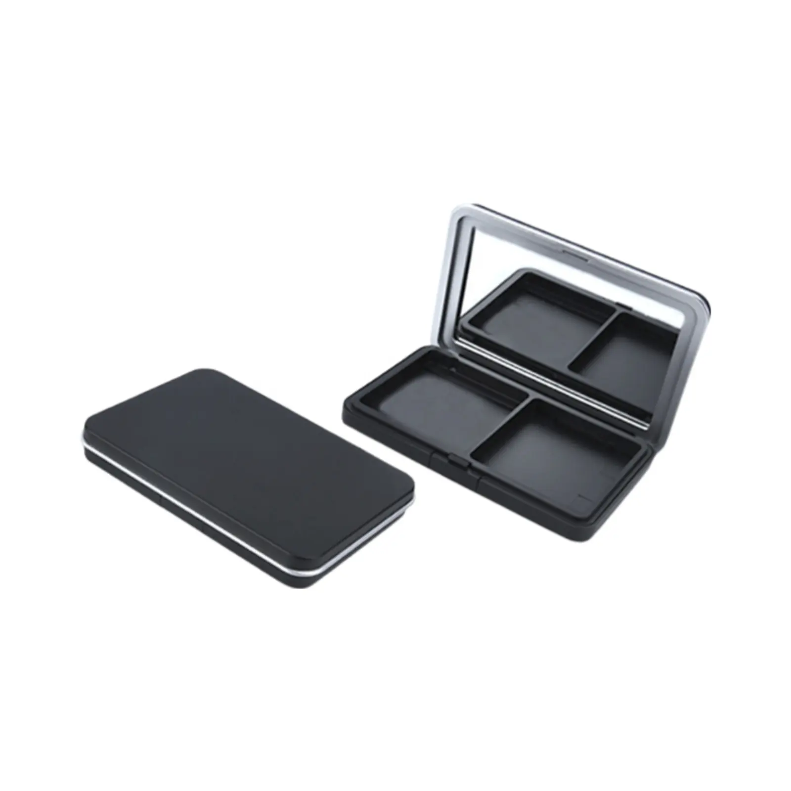Luxo Praça Matte Black Compact Maquiagem Sombra Vazio Plastic Container Box com Espelho Professional Cosméticos Embalagem