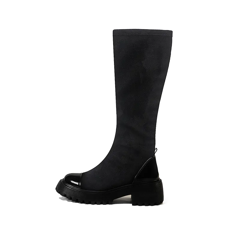 Otoño Invierno Moda Botas largas de suela gruesa Mujeres Casual Retro Botas largas de tacón grueso