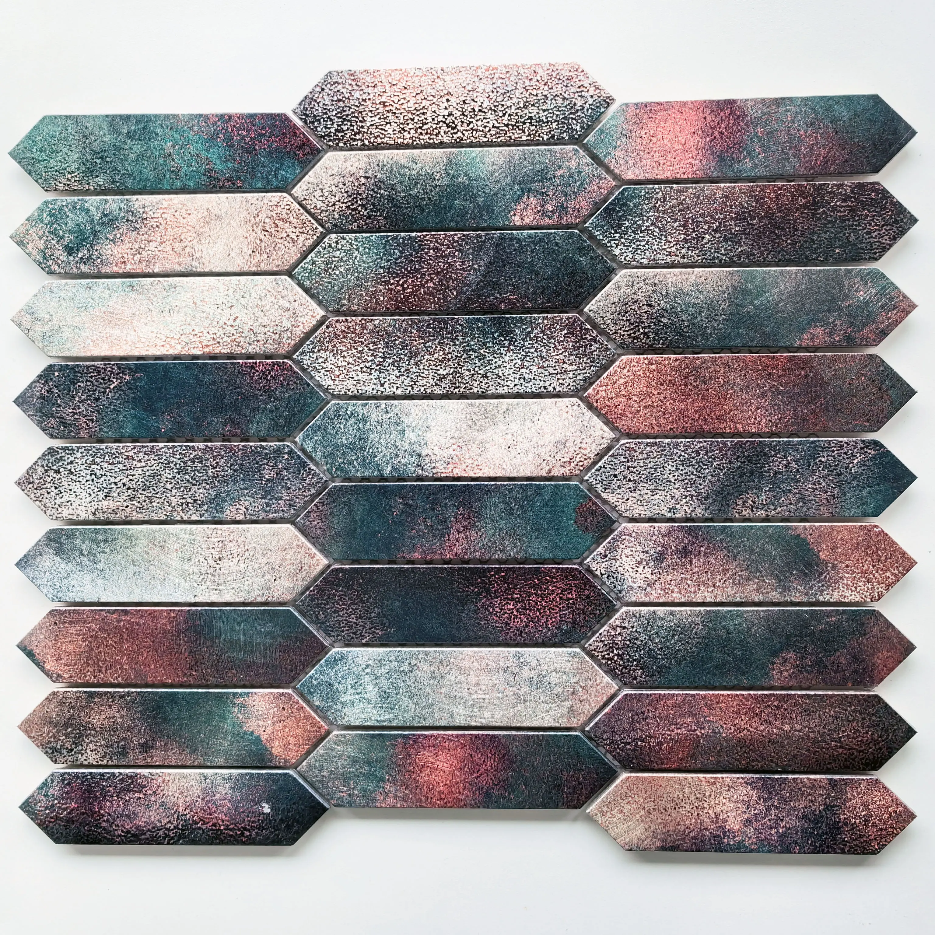 Azulejo de mosaico de inyección de tinta de Metal con forma hexagonal moderna, arte decorativo de pared Interior alargado para uso en el baño