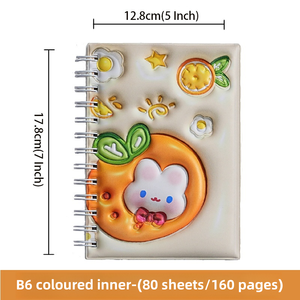 B6 Spiral Soft Cover Fruits and Rabbit <strong>Notebook</strong> with Colored Loose-leaf Paper Student Horizontal Line <strong>Exercise</strong> Book 80 Sheets - Product Image 4
