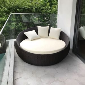 Fancy mía mây/wicker Patio đồ nội thất vòng sofa ngày giường thiết kế mới nhất ngoài trời PE mây mặt trời giường Lounger giường với tán - Product Image 1