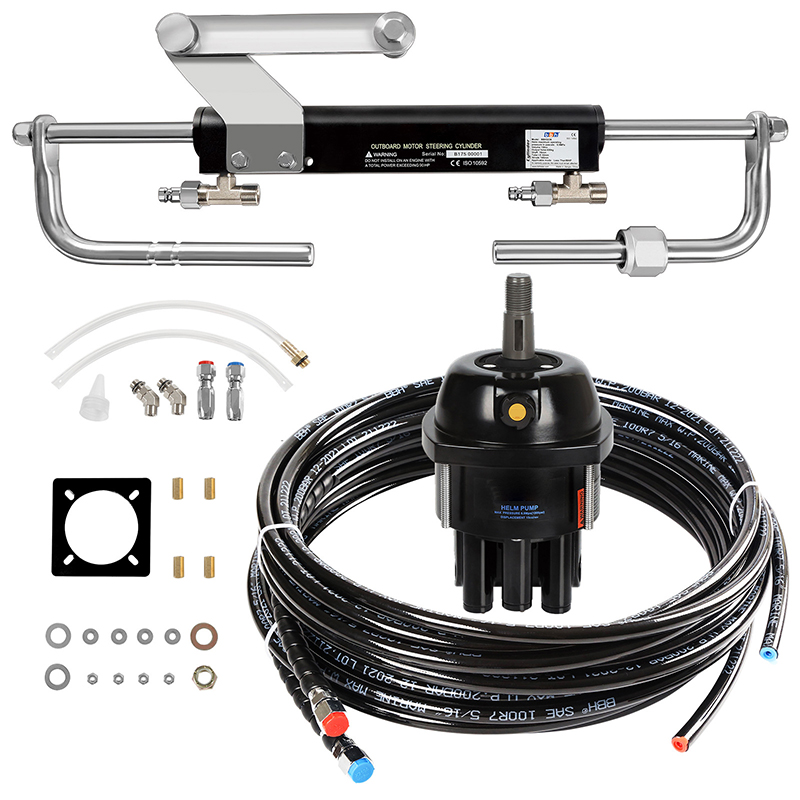Kit de sistema de dirección hidráulica marina para fueraborda negro de 90 HP