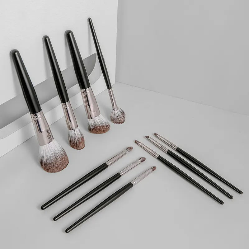 10 Stuks Make-Up Borstel Set Korting Pistool Rose Private Label Zwart Houten Handvat Natuurlijke Haarcontouren Make-Up Borstels