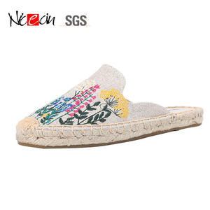 Nicecin定制最佳帆布帆布鞋人字拖三维刺绣平跟女士拖鞋和凉鞋 - Product Image 3