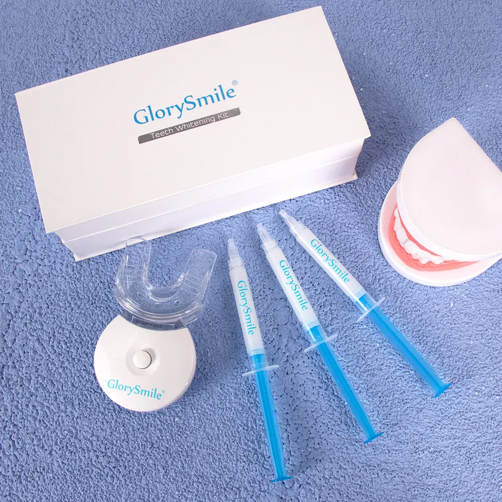 Kit de clareamento dental, conjunto profissional para casa com 5 lâmpadas de led, peróxido 35%, hp gel, etiqueta privada, com logotipo