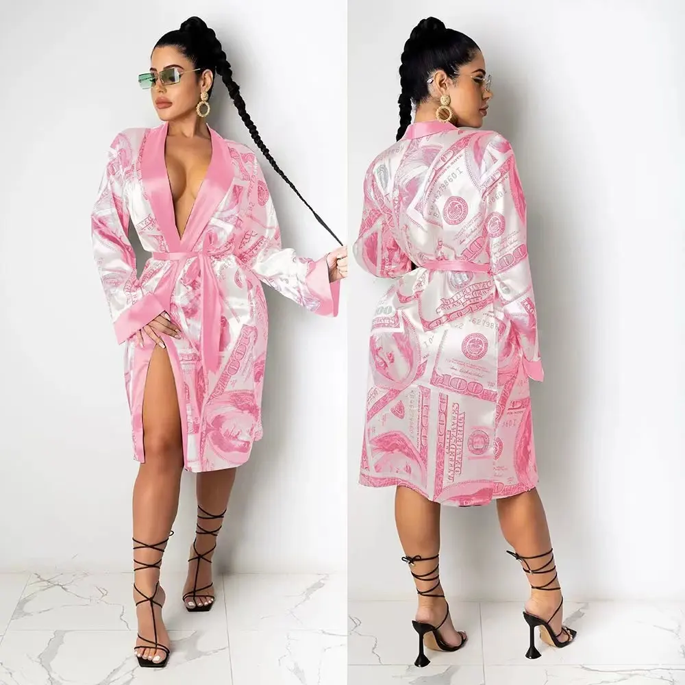 Albornoz Kimono de satén y seda para mujer, bata corta con Logo personalizado, 100%