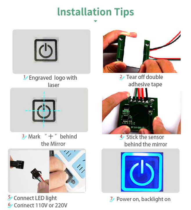 FICLUX touch switch mirror touch screen panel membrane switch dimmer control touch sensor switch for mirror