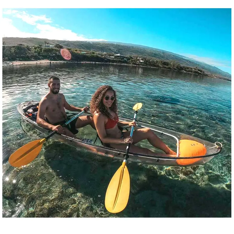 Canot de Kayak Transparent pour deux personnes, en cristal, avec lumière LED, pour l'océan, les parcs et les lac, offre spéciale, 2021