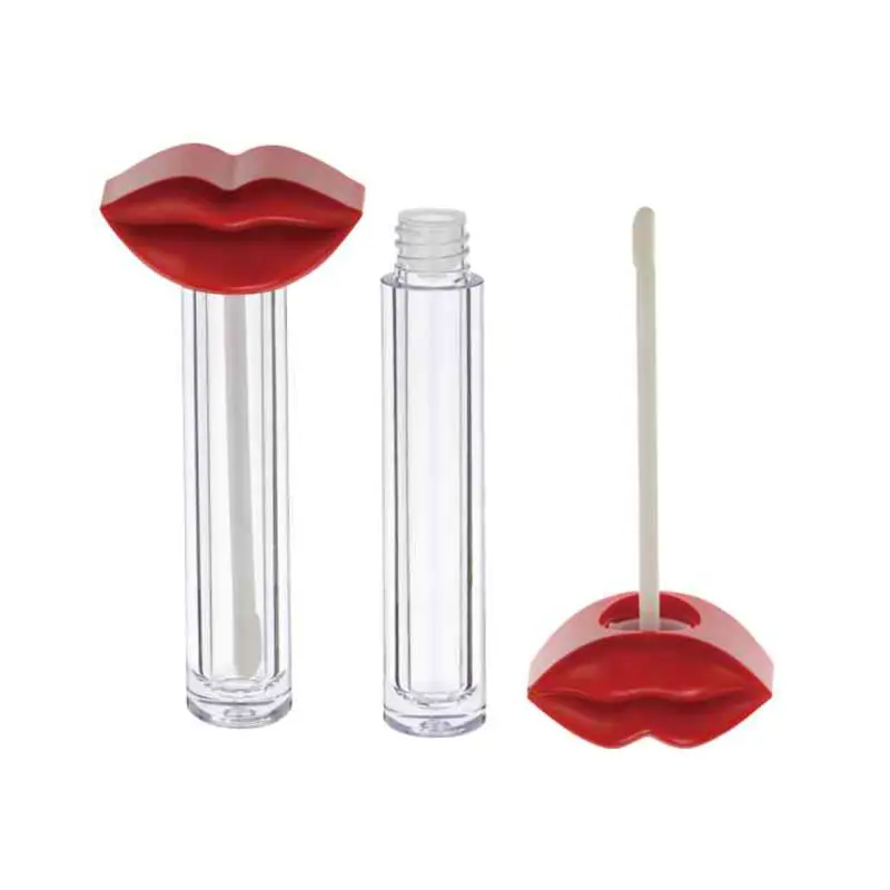 Oem Lege Lipgloss En Lip Olie Buizen Custom Container Plastic Cosmetische Verpakkingen Voor Lipgloss Fles Met Rode Mond Vormige top