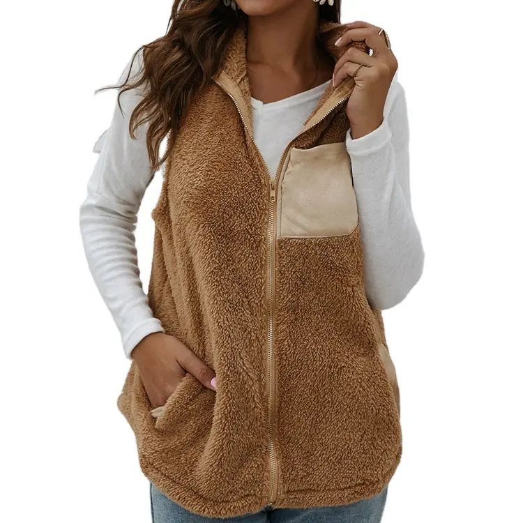 Autumn and winter fashion zip up sherpa vest women