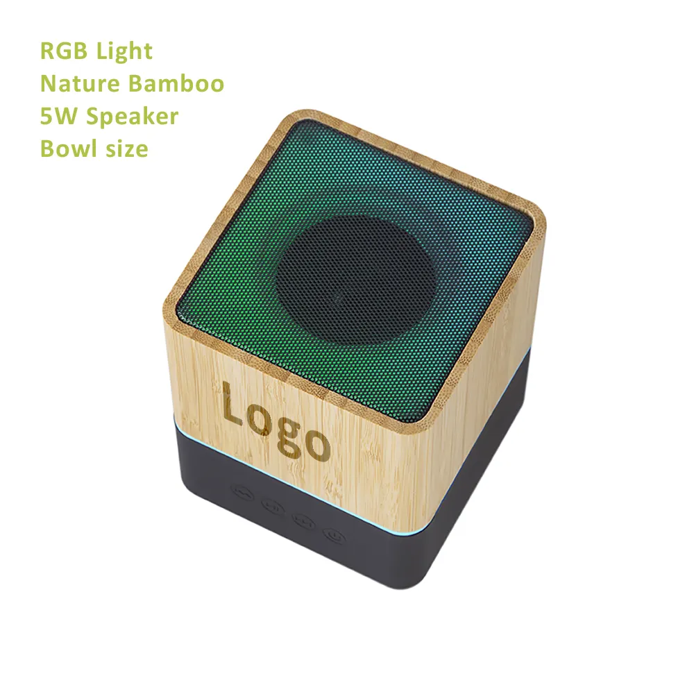 Gift Bamboo Custom Logo FM Radio 5W RGB Led Speaker Powered Portable bluetooths speaker