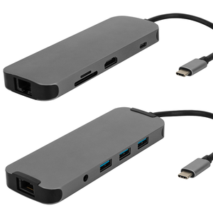 Type C to <strong>HDMI</strong> / USB3.0*3 / RJ45 / TF/ SD/ 3.5mm Audio / PD (for Charging) Converter <strong>USB</strong> Type-C 9 in 1 HUBs - Product Image 1