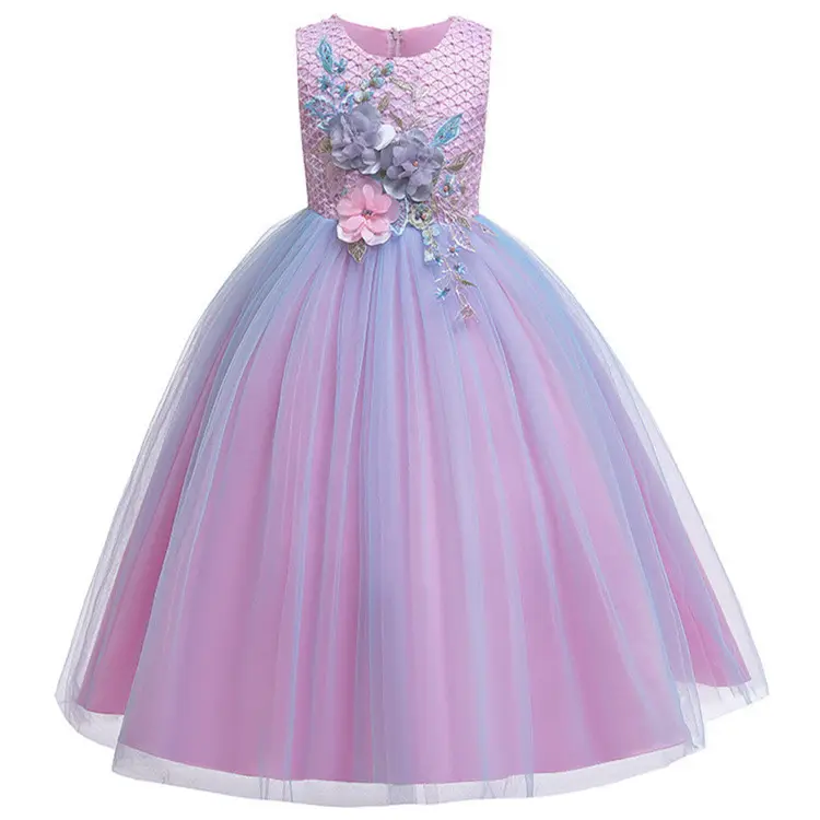 HYR23-Vestido largo de encaje para niña, vestido de boda para niña de tul, vestido Formal elegante de fiesta de princesa, vestido para niña adolescente