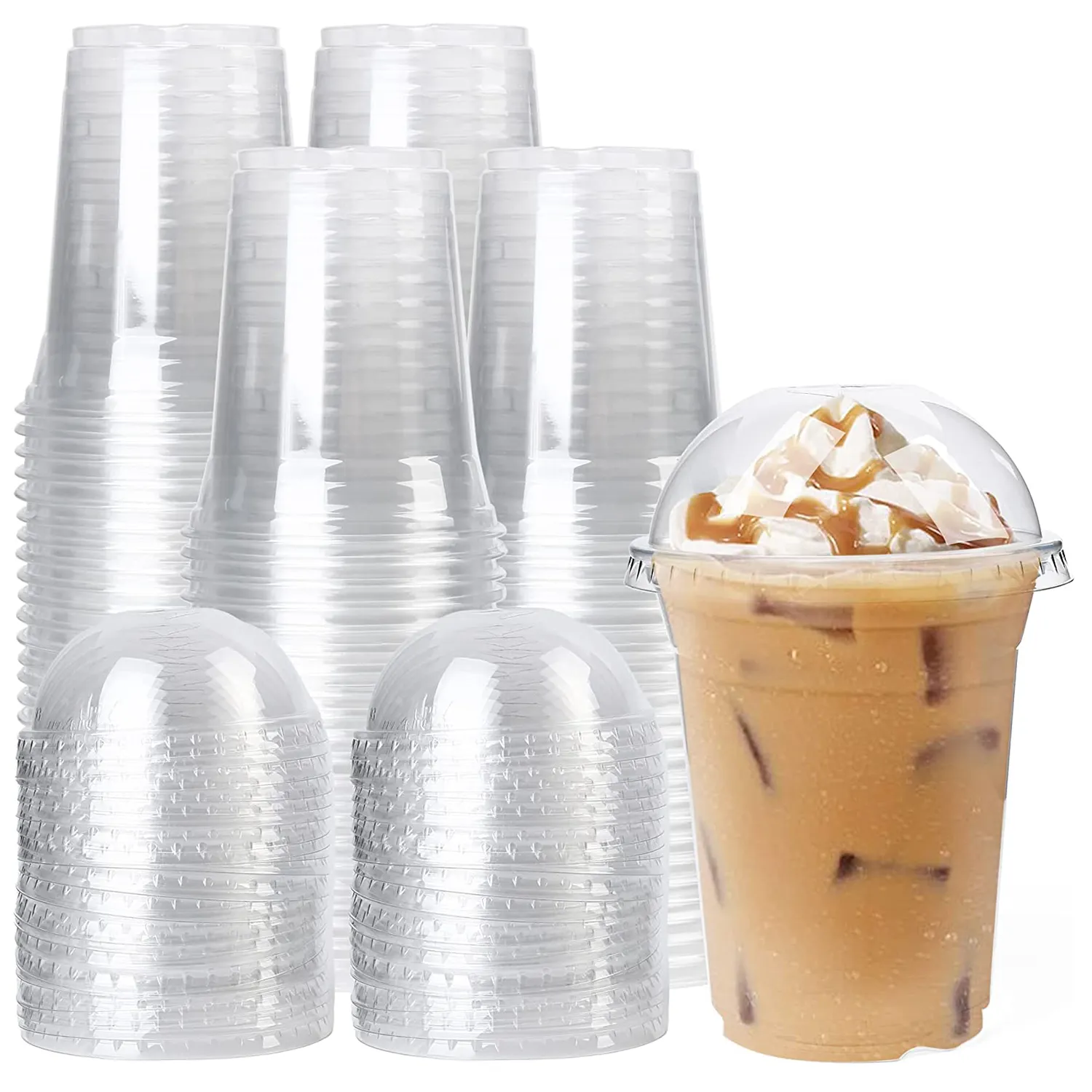 Disposable plastic mousse 50 Pack 9 oz Clear Plastic Cups Disposable Dessert Cups with No Hole Dome Lids