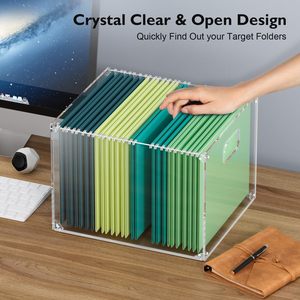 Caja organizadora de archivos colgantes acrílicos de montaje personalizado organizador de carpetas de archivos multifuncional transparente con asas - Product Image 4