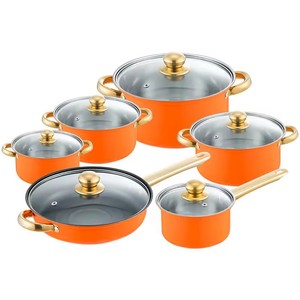 12 Piece hiện đại thép không gỉ <span class=keywords><strong>Cookware</strong></span> Set với Glass Nắp biểu tượng tùy chỉnh đồ nhà bếp nấu ăn Set cho bếp gas Đối với trang chủ sử dụng - Product Image 4