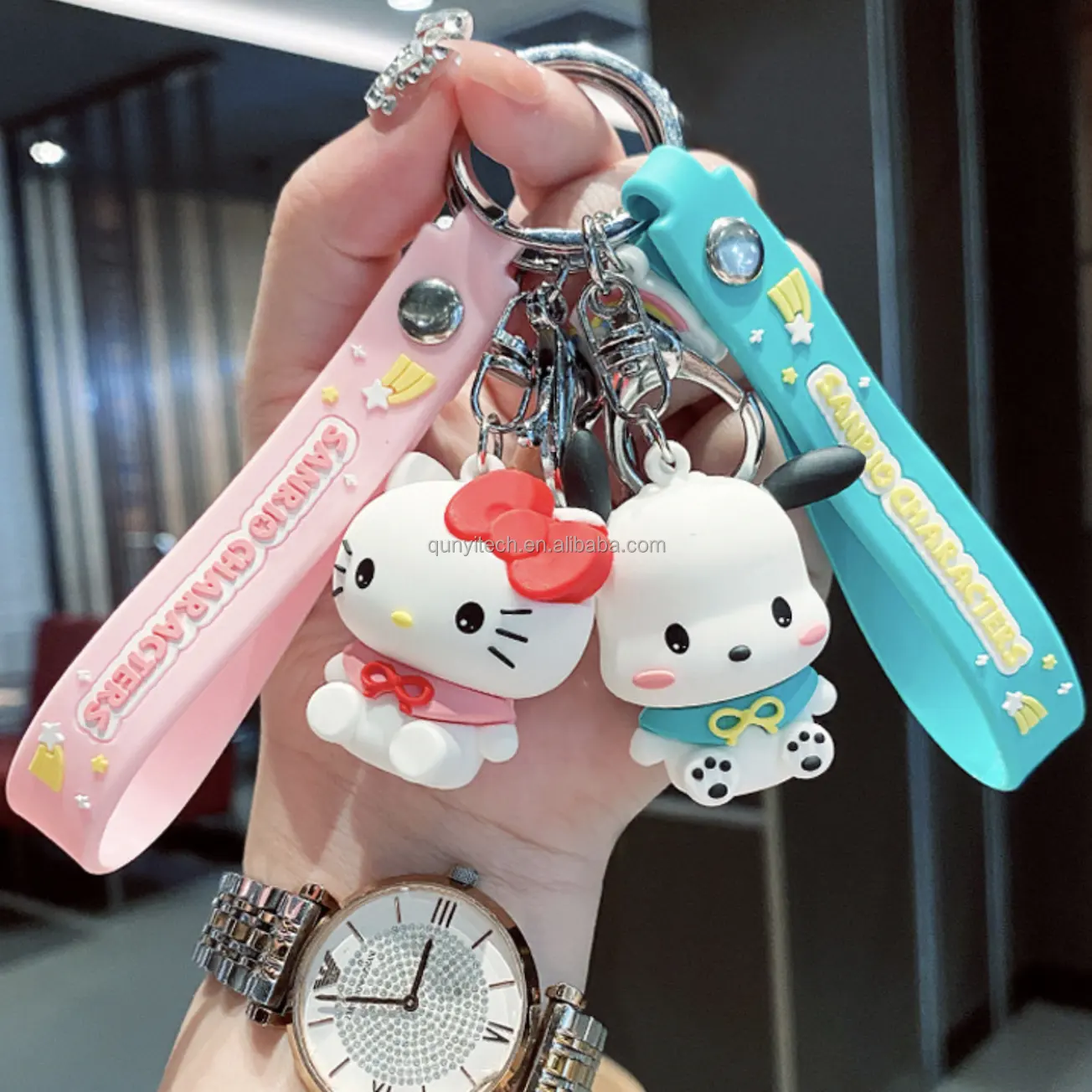 HOT SELL Keychain SANRIO Characters Cute Pendant Animation Keyring Cute Hello Kitty My Melody PVC 3d Cartoon Keychain