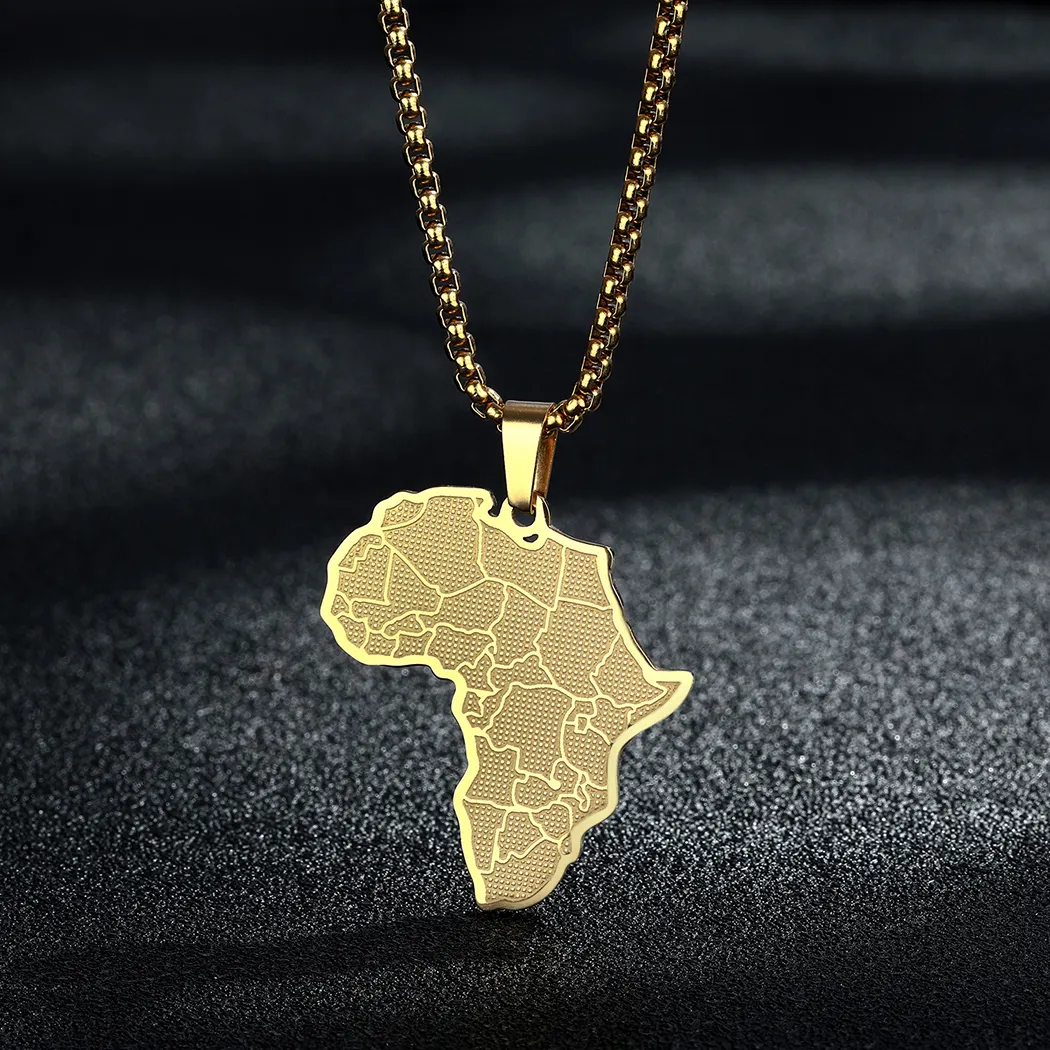 Colgante de acero inoxidable personalizable con mapa de África para hombre y mujer, collar para Afroamericana