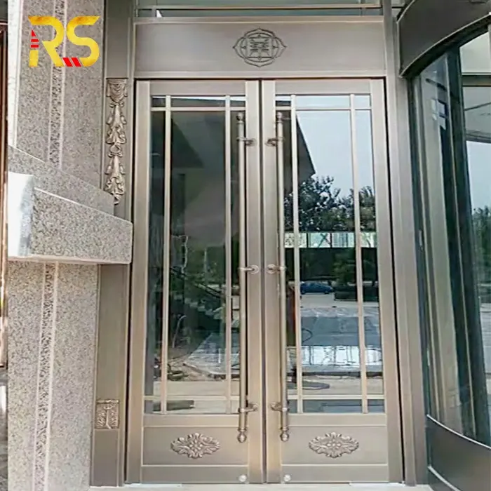 Foshan-puertas de entrada delantera decorativas, diseño moderno de puerta de entrada doble, para exterior