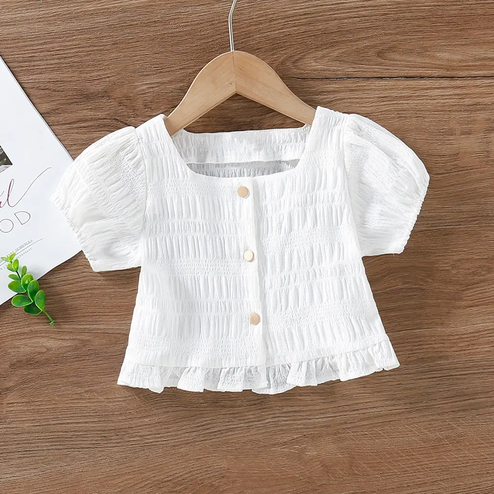 Blusa branca para meninas, camisa de manga curta para crianças, bebês, crianças, meninas, verão 2021