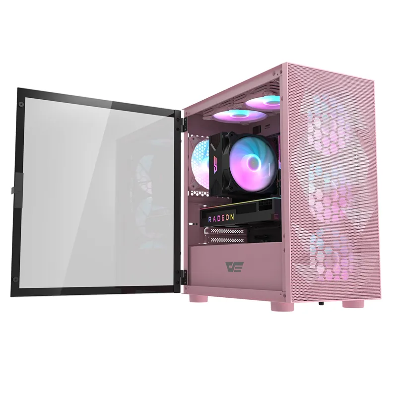 Darkflash capa de alumínio para computador, capa de malha dlm21 torre completa atx pc rosa de vidro temperado tpu único para cpu